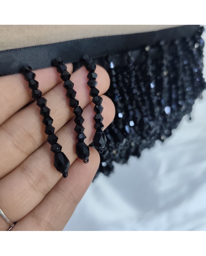 5 cm Damla Uçlu Kristal Boncuk Saçak Antrasit Siyah 1 Metre