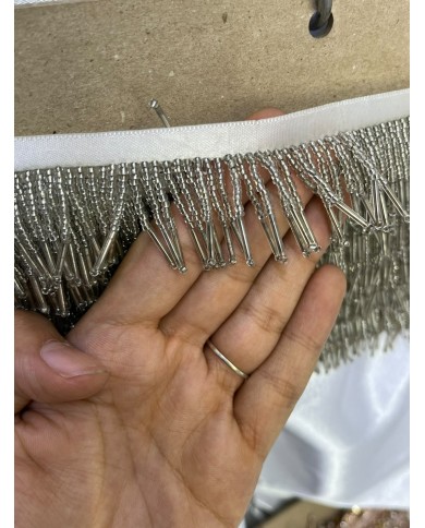 3 cm Boru Boncuklu Saçak Gümüş 1 Metre